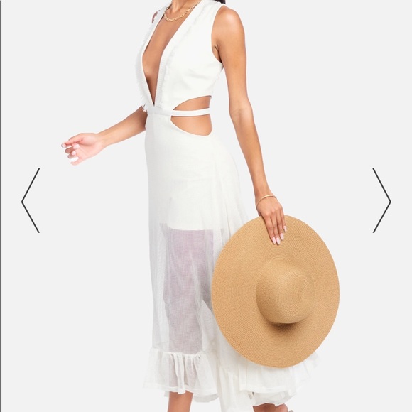 White Fringe Mesh Plunge Maxi Romper - Picture 5 of 6